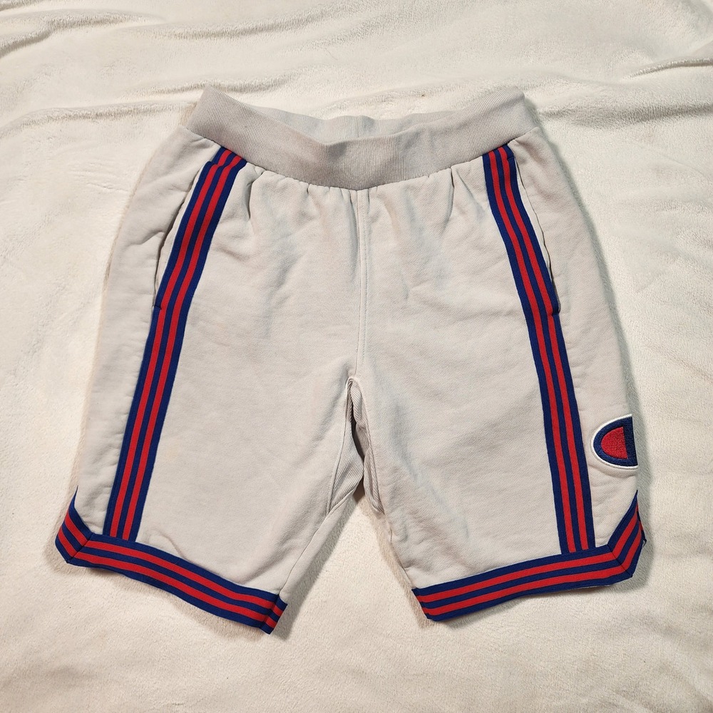 Champion Reverse Weave Shorts Gray Red Blue Striped Athletic Mens Small